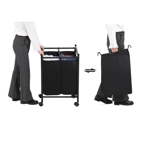 Черна кошница с колелца и 2 сегмента за пране - Songmics-image-3