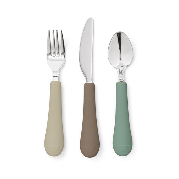 Кафяв/бежов детски прибори за хранене от силикон 3 бр. Olive Mix – Cam Cam Copenhagen