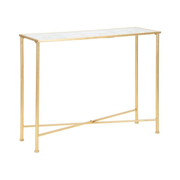 Бяла/златиста конзолна маса със стъклен плот 35x100 cm Butterflies – Mauro Ferretti