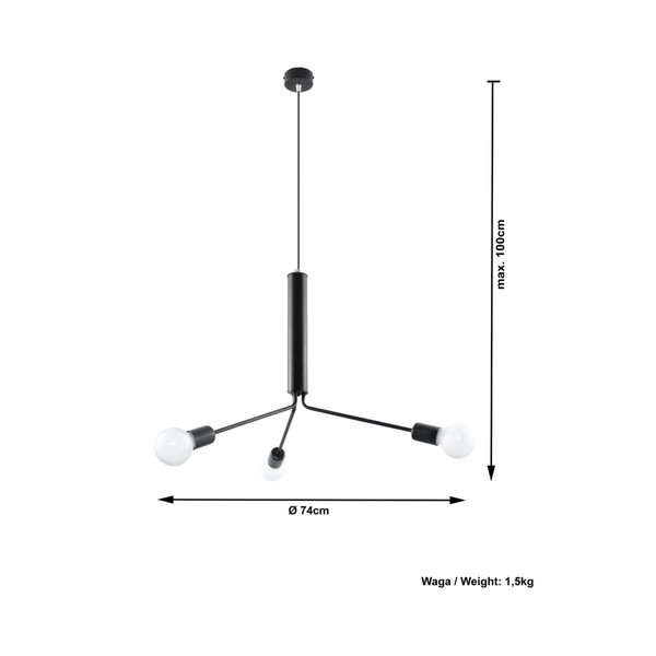 Черно висящо осветително тяло с метален абажур ø 74 cm Donato – Sollux-image-2