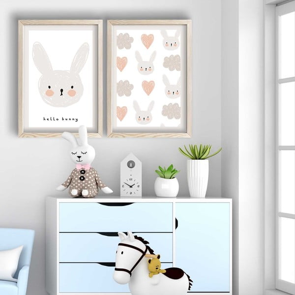Детски картини в комплект от 2 броя 38x53 cm Hello Bunny - Wallity-image-1