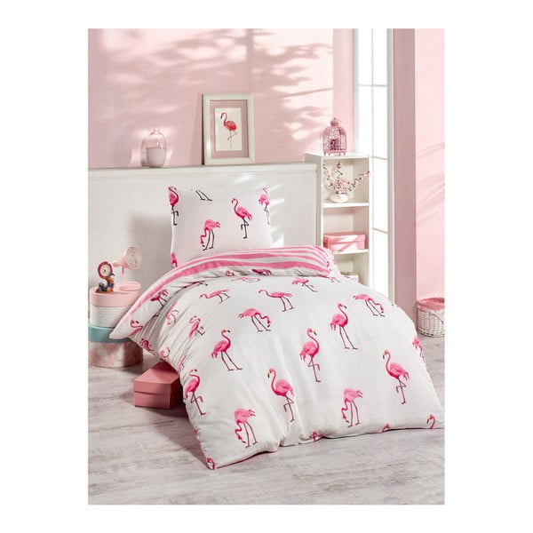 Розово единично спално бельо Jussno Flamingos, 140 x 220 cm - Mijolnir