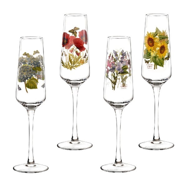 Комплект от 4 чаши за шампанско с мотиви на цветя , 230 ml - Portmeirion