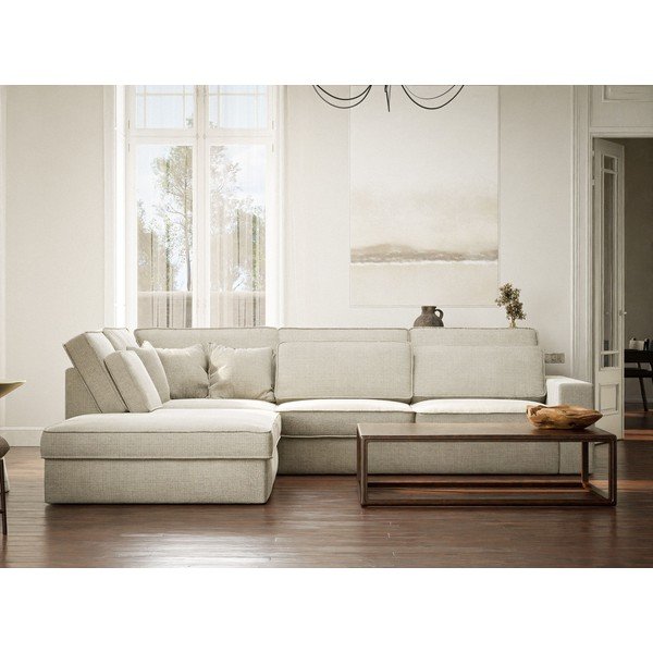 Сиво-бежов шенилов ъглов диван (ляв ъгъл/L форма) Kirou – Maison de Rêve-image-4