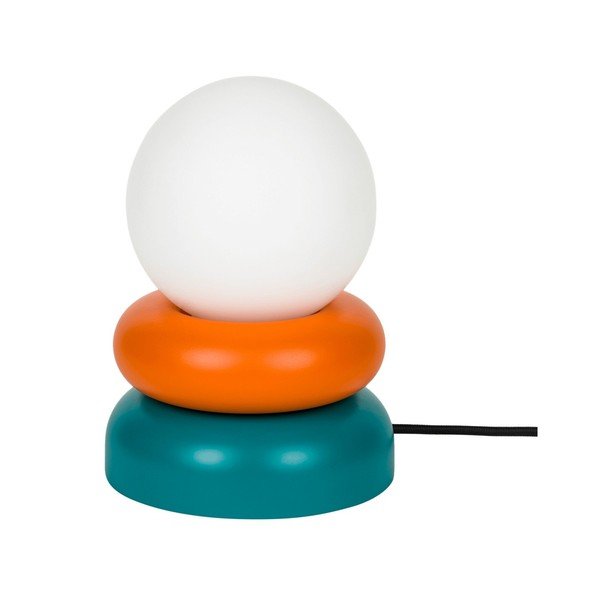 Настолна лампа от масивна дървесина в петролен цвят/оранжева със стъклен абажур (височина 24 cm) Otem – noo.ma