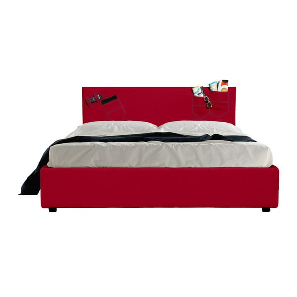 Červená dvoulůžková postel s úložným prostorem 13Casa Task, 160 x 190 cm