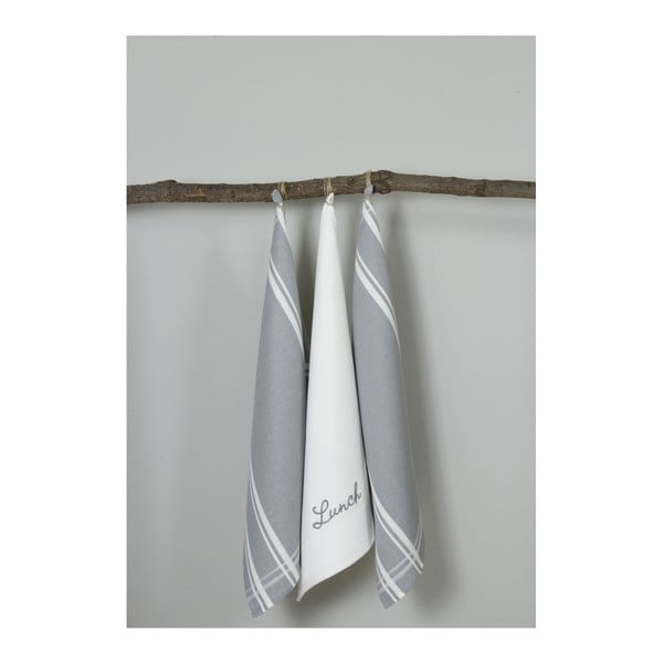 Комплект от 3 сиви и бели кухненски кърпи Lunch, 50 x 70 cm - My Home Plus