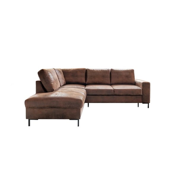 Кафяв разтегателен ъглов диван от изкуствена кожа (ляв ъгъл) Lofty Lilly – Miuform