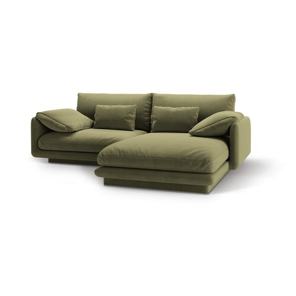 Светлозелен кадифен ъглов диван (десен ъгъл) Torino – Micadoni -image-1