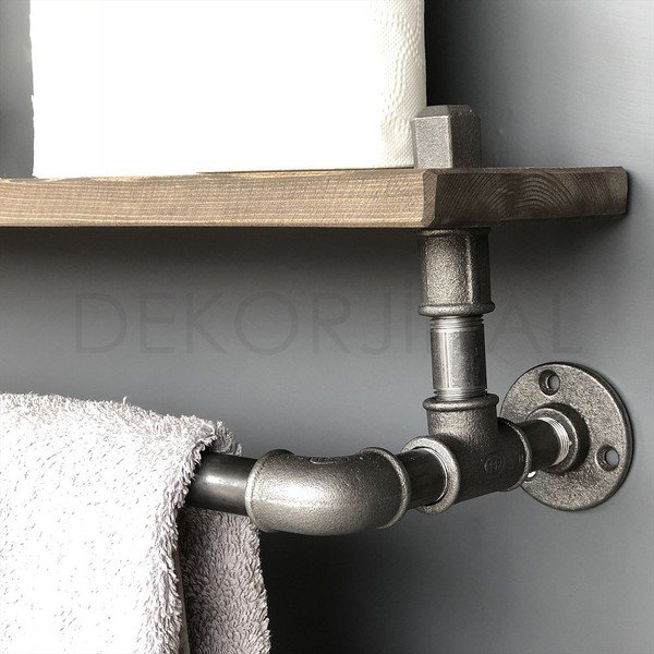 Дървен стенен рафт с метална тръба Boruraf Adele - Unknown-image-3