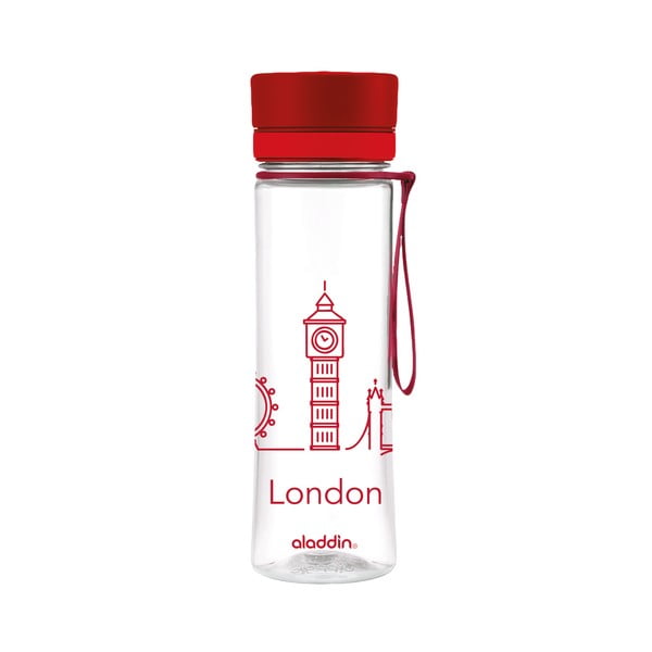 Láhev na vodu s červeným víčkem a potiskem Aladdin Aveo Limited London, 600 ml