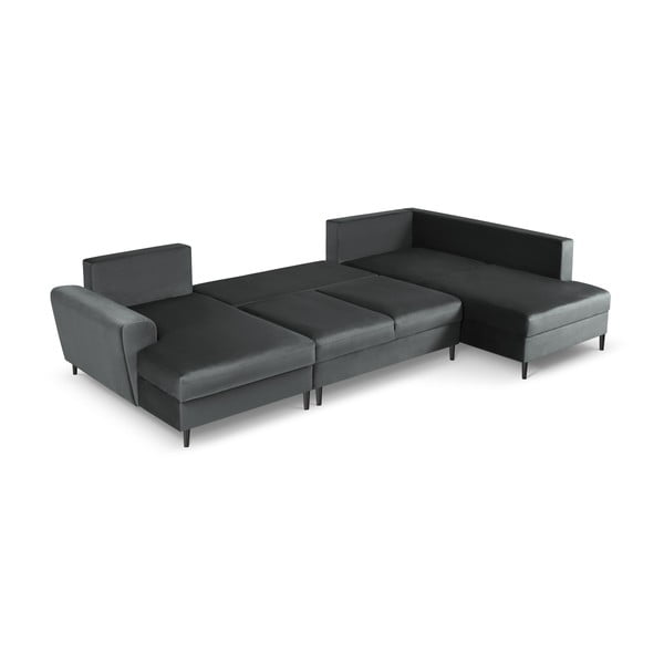 Тъмносив кадифен разтегателен ъглов диван с място за съхранение (десен ъгъл/U форма) Kyoto – Cosmopolitan Design-image-2