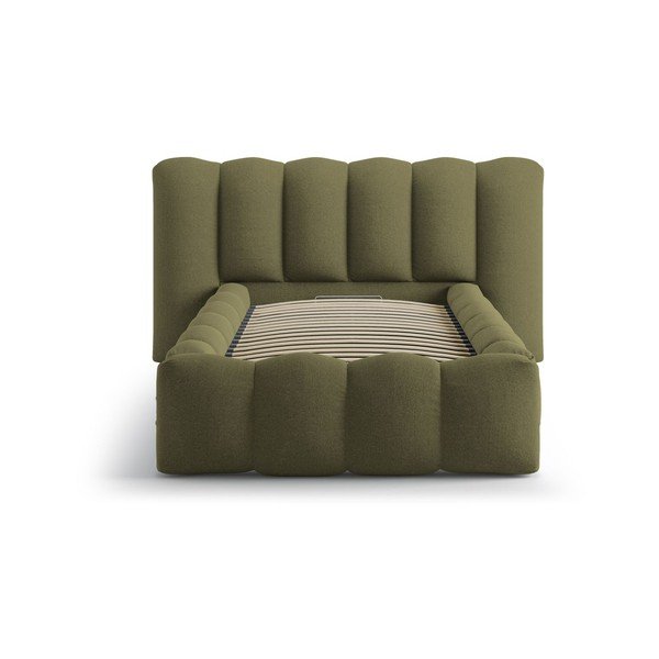 Единично легло 90x200 cm тапицирано с място за съхранение с включена подматрачна рамка в цвят каки Lupine – Micadoni -image-3