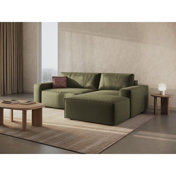 Зелен кадифен разтегателен с място за съхранение ъглов диван (десен ъгъл) Jodie – Micadoni -image-2