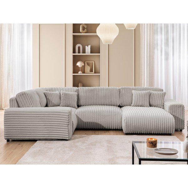 Светлосив ъглов диван от рипсено кадифе (ляв ъгъл U форма) Justin – Ropez-image-1