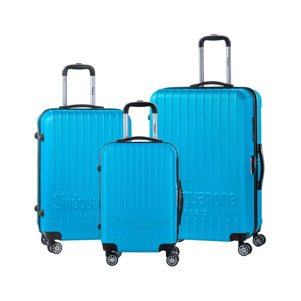 Комплект от 3 тюркоазено сини куфара с кодово заключване - SINEQUANONE