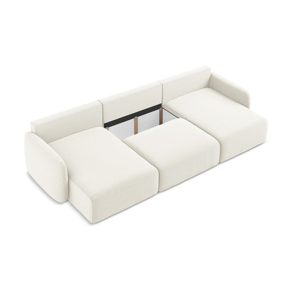 Кремав кадифен сгъваем/с място за съхранение ъглов диван (U форма) Kalena – Makamii-image-4