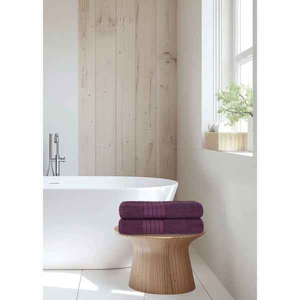 Бордо памучни хавлиени кърпи в комплект от 2 бр. от тери 70x140 cm – Good Morning-image-2