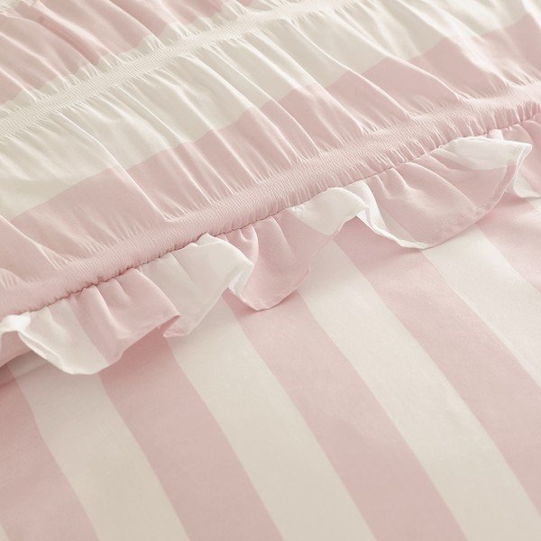 Розово двойно  3 части спално бельо 200x200 cm Seersucker Frill Stripe – Catherine Lansfield-image-4