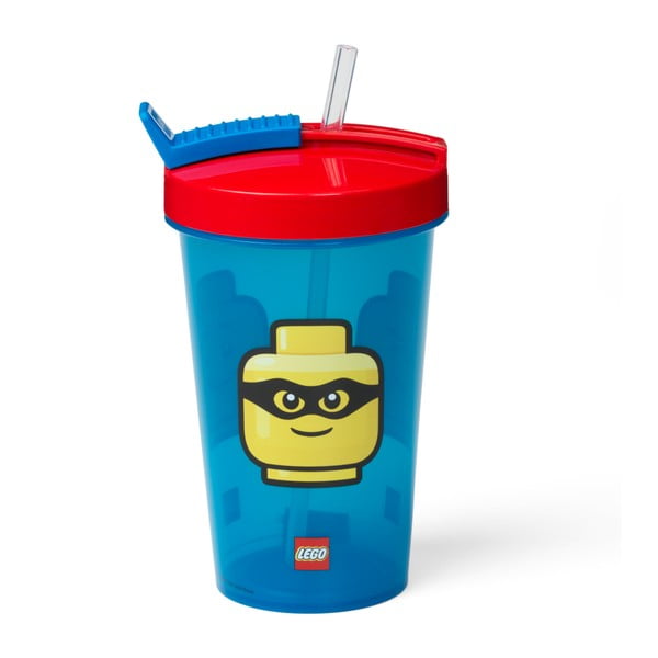 Синя чаша с червен капак и сламка , 500 ml Iconic - LEGO®