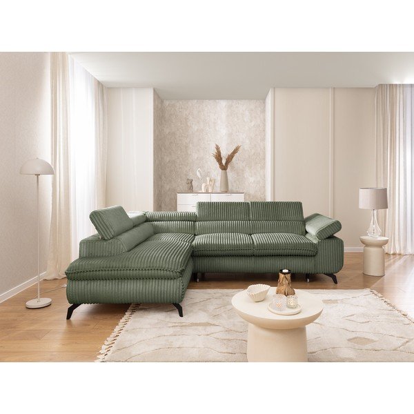 Зелен ъглов диван от рипсено кадифе (ляв ъгъл/L форма) Marbeya  – Ropez-image-4