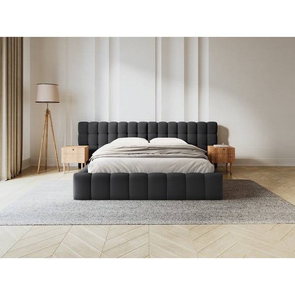 Черно тапицирано двойно легло с място за съхранение с включена подматрачна рамка 160x200 cm Mamaia – Micadoni Home-image-1