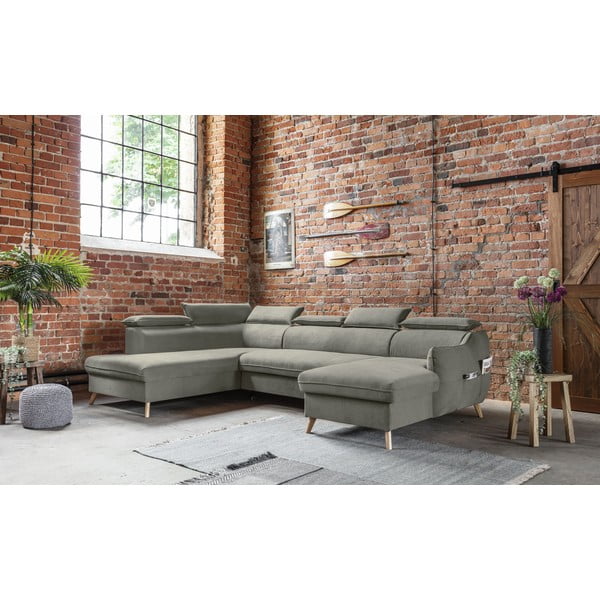 Светлосив кадифен U-образен ъглов диван (ляв ъгъл) Sweet Harmony - Miuform-image-4