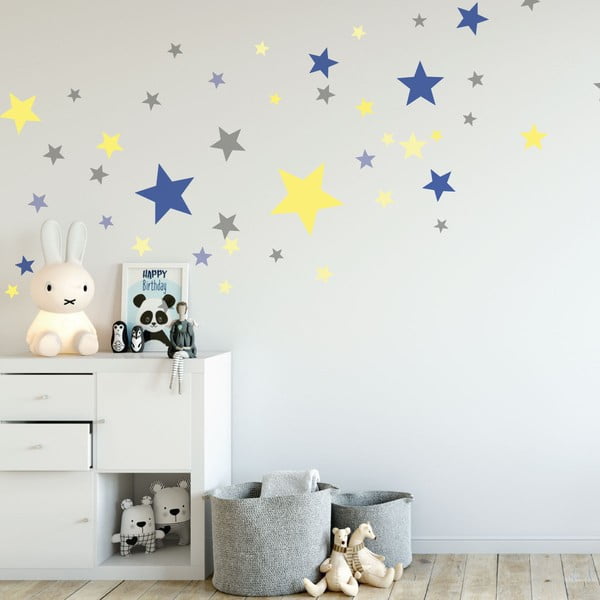 Комплект от 50 стикера за стена Stars Blue and Yellow - Ambiance-image-3