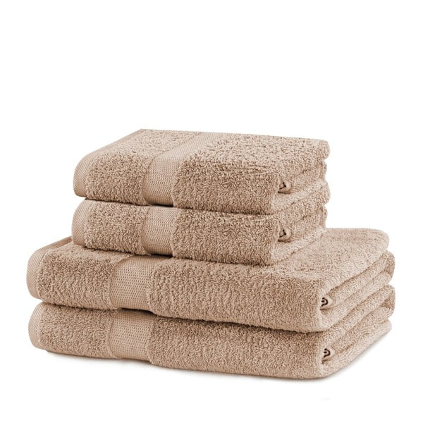 Бежови памучни хавлии и кърпи за баня в комплект от 4 бр. от тери Marina – DecoKing