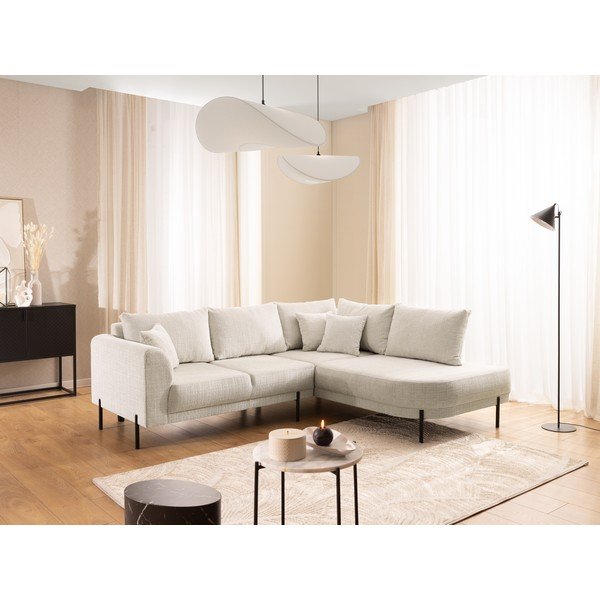 Бежов шенилов ъглов диван (десен ъгъл/L форма) Mauris  – Ropez-image-1