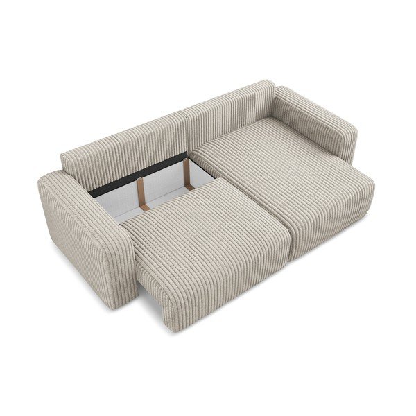 Бежов сгъваем/с място за съхранение ъглов диван от рипсено кадифе (десен ъгъл) Kona – Makamii-image-4