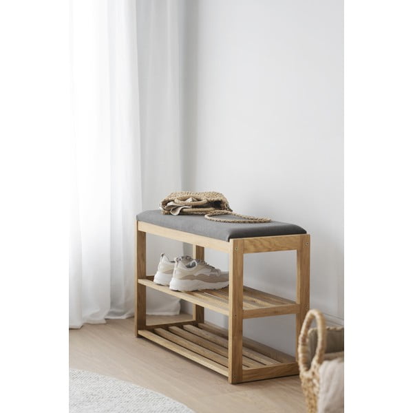 Стойка за обувки от масивен дъб за сядане естествена Confetti – Rowico-image-4