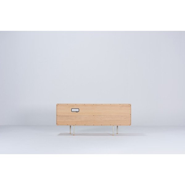 Бяла/естествена маса за телевизор от масивен дъб 150x64 cm Fina – Gazzda-image-4