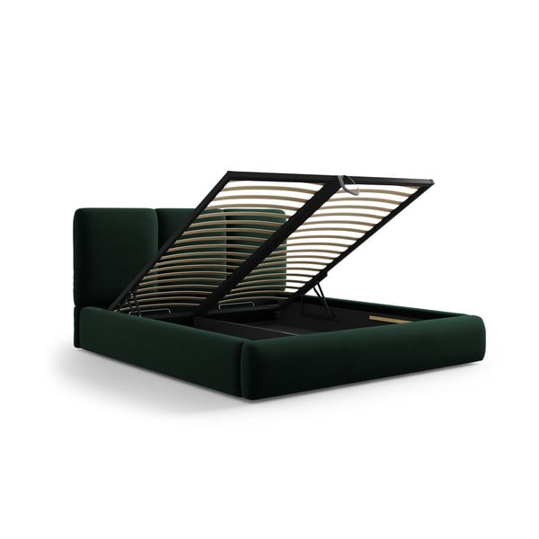 Тъмнозелено тапицирано кадифено двойно легло с място за съхранение с включена подматрачна рамка 200x200 cm Brody – Mazzini Beds-image-3