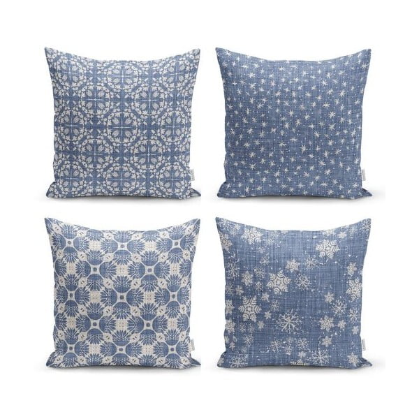 Комплект от 4 декоративни калъфки за възглавници Минималистично рисуване Синьо, 45 x 45 cm - Minimalist Cushion Covers
