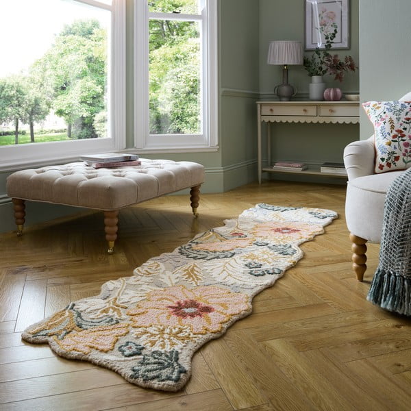 Светлорозова ръчно изработена вълнена пътека 60x230 cm Daphne Shaped Floral – Flair Rugs-image-1
