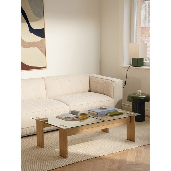 Масичка за кафе със стъклен плот в естествен цвят 86x132 cm Naiko – noo.ma-image-1