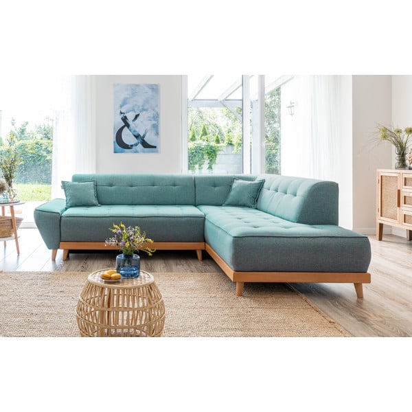 Тюркоаз разтегателен ъглов диван (десен ъгъл) Dazzling Daisy – Miuform-image-1