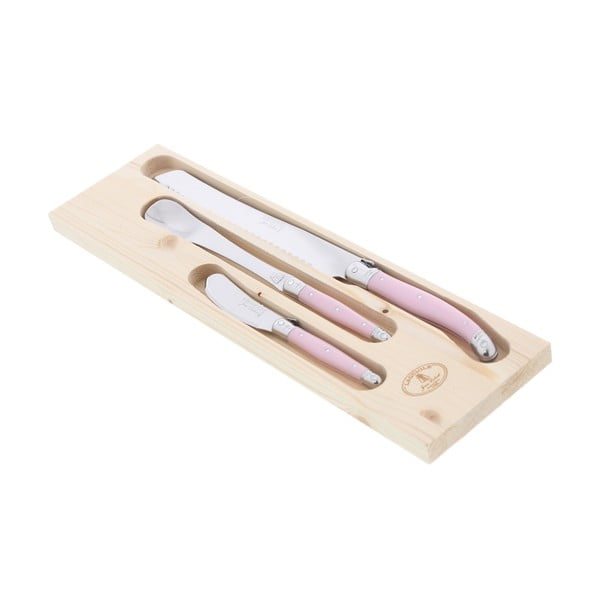 Комплект ножове за закуска от 3 части в дървена кутия за прибори Pastel Pink - Jean Dubost
