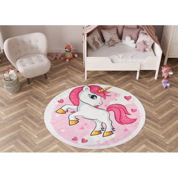Розов детски килим подходящ за пране ø100 cm Pink Unicorn – Vitaus-image-1