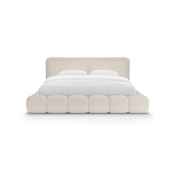 Бежово тапицирано двойно легло с място за съхранение и включена подматрачна рамка 200x200 cm Solange – Micadoni -image-4