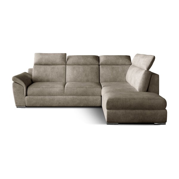 Бежов кадифен разтегателен ъглов диван с място за съхранение (десен ъгъл L форма) Loreto – ELTAP
