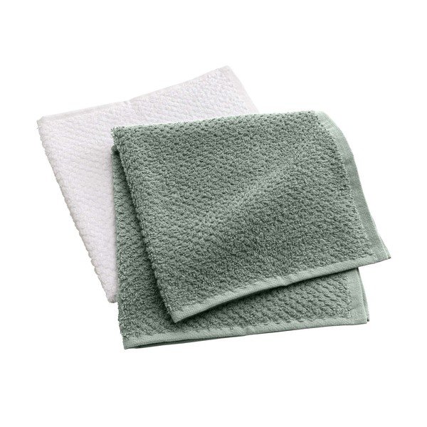 Бели/зелени памучни кърпи в комплект 2 бр. от тери 50x50 cm Gourmet – douceur d'intérieur