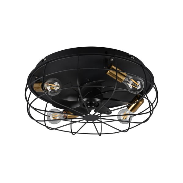 Матово черно осветително тяло за таван с дистанционно управление/с вентилатор Trondheim – Trio