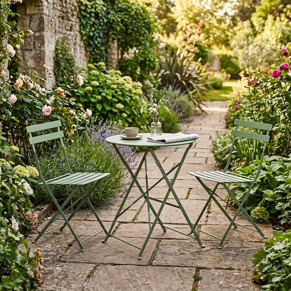 Светлозелен  стоманен градински комплект за хранене за 2 Austin – Bizzotto-image-1