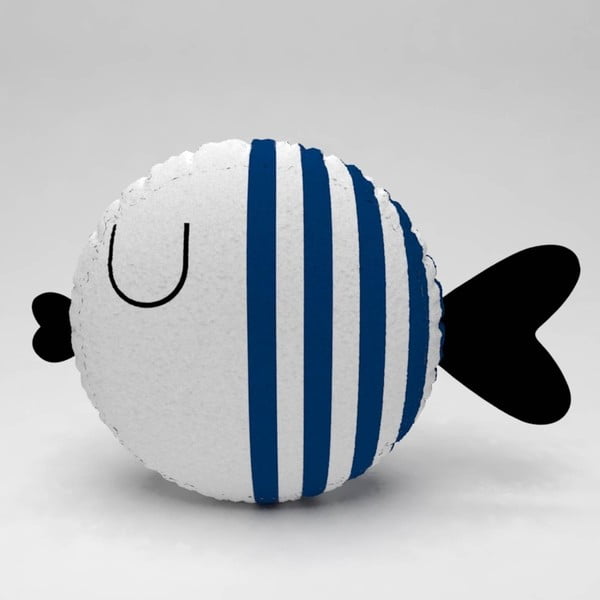 Bílý polštářek s tmavě modrými pruhy Fishie, ⌀ 32 cm
