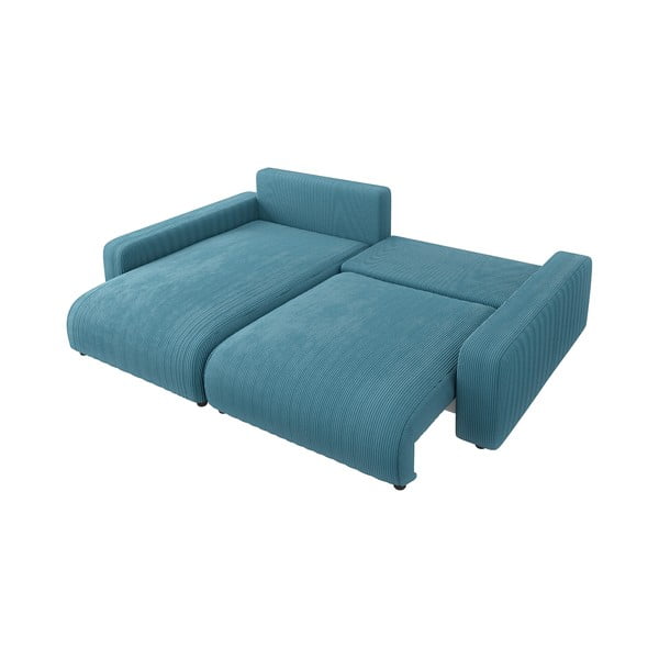 Тюркоаз сгъваем ъглов диван от рипсено кадифе Sara – Ropez-image-3