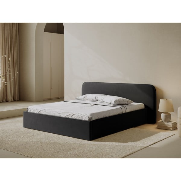 Черно двойно тапицирано легло с място за съхранение с включена подматрачна рамка 160x200 cm Elizabeth – Micadoni -image-2