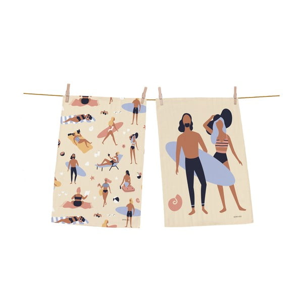 Комплект от 2 бежови памучни кухненски кърпи , 50 x 70 cm Beach Life - Butter Kings