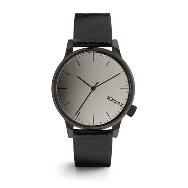 Unisex černé hodinky s koženým řemínkem Komono Mirror